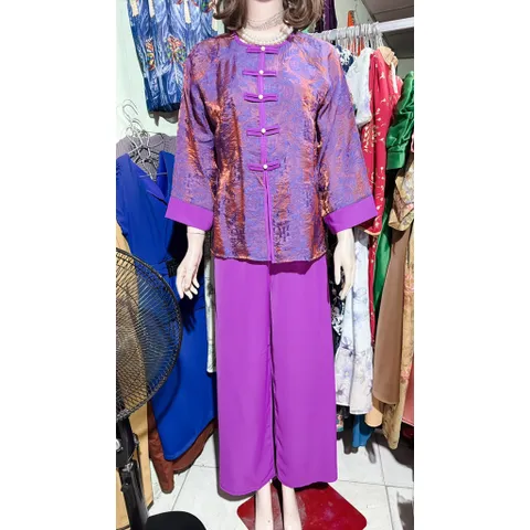 Set Bộ Lam Gấm tencel tơ Tằm Ánh Kim sẵn giao ngay Dưới 65kg mặc đẹp Giá 390k Chất liệu tơ nha xá ánh kim siêu đẹp