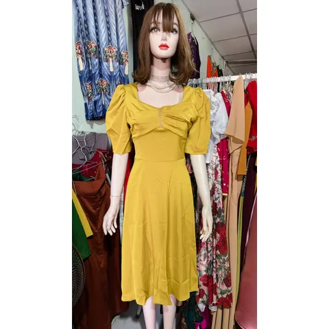 Đầm Xòe Thiết Kế Cổ Vuông Đính Ngọc Phong Cách Sang Trọng Hàng có sẵn giao ngay  Đủ size SMLXL Chất liệu lụa cao cấp