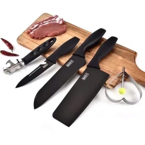 Bộ dao 5 món JAPAN chất liệu thép không gỉ màu đen nhám cao cấp, thiết kế sang trọng, lịch sự Hàng cao cấp Có sẵn