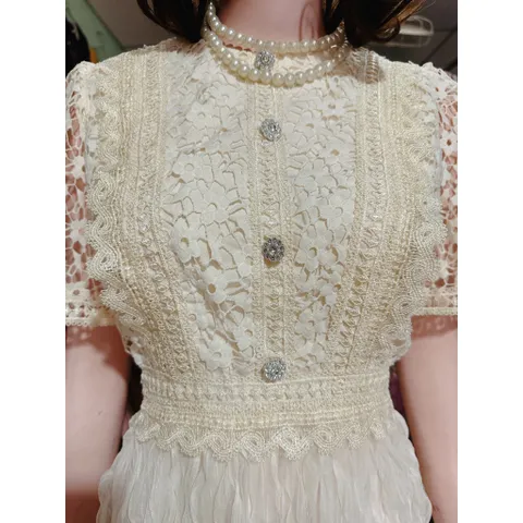 Đầm Thiết Kế Ren Hoa Dáng Dài Đi Tiệc Phong Cách Tiểu Thư , ren chân sóng cao cấp siêu sang chảnh dành cho nữ mặc