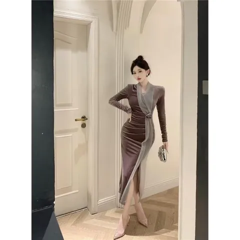 Đầm nhung đẹp phối lưới khâu kết hoa nhung thắt lưng ôm hông Giá 350k Chất liệu nhung cao cấp Màu hồng đỗ