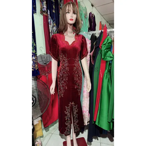 Đầm dạ hội nhung ép đá sang trọng Hàng có sẵn giao ngay Màu đỏ đô Giá 490k Chất liệu nhung co giãn dễ mặc Hàng có sẵn