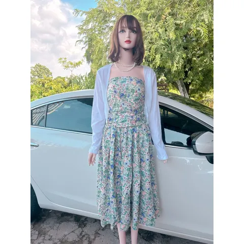 SET ĐẦM  cúp hoạ tiết HOA + KÈM KHOÁC CROP TRẮNG Hàng có sẵn giao ngay  Giá 290k/ cả set Size SM Hàng đẹp, có sẵn mút