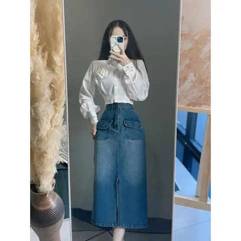 Chân váy jean có 2 túi  Giá 250k Hàng có sẵn giao ngay M Chất liệu jean cao cấp Size SM mặc đẹp, eo dưới 74cm