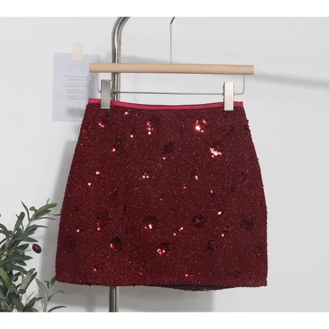 Chân váy ngắn  tweed đính sequin lấp lánh +Váy Đỏ Đính Kim Sa Lấp Lánh Cao Cấp Chữ A Giá 280k/ chân váy Hàng cao cấp