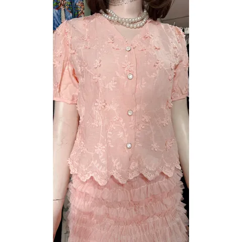 Áo ren nổi siêu đẹp Hàng có sẵn giao ngay Size SM mặc đẹp Giá 220k Màu hồng