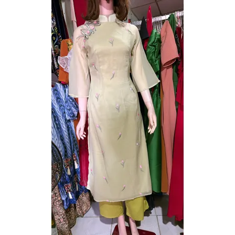 Áo Dài Cách Tân 4 tà Lụa Thêu Hoa Đính Nơ Cao Cấp Đẹp Sang Chảnh Áo Dài Nữ Mặc Tết Lễ Cưới Hàng coa sẵn giao ngay S