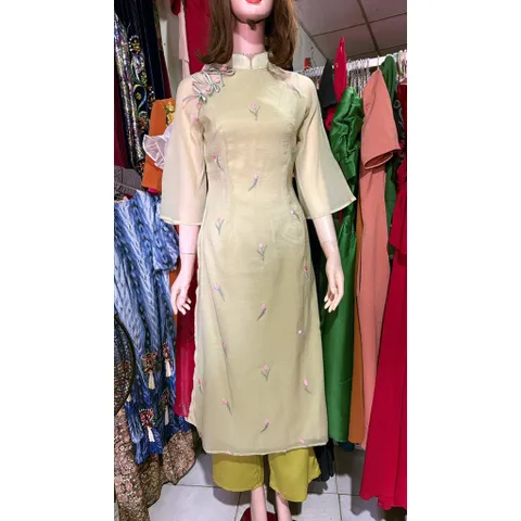 Áo Dài Cách Tân 4 tà Lụa Thêu Hoa Đính Nơ Cao Cấp Đẹp Sang Chảnh Áo Dài Nữ Mặc Tết Lễ Cưới Hàng coa sẵn giao ngay S