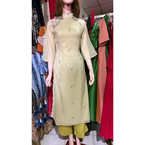 Áo Dài Cách Tân 4 tà Lụa Thêu Hoa Đính Nơ Cao Cấp Đẹp Sang Chảnh Áo Dài Nữ Mặc Tết Lễ Cưới Hàng coa sẵn giao ngay S