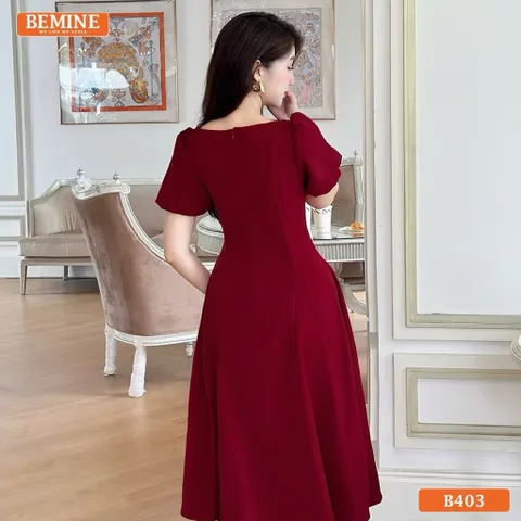 Đầm thiết kế cổ thuyền kiểu gợn sóng đính nơ dáng chữ A phù hợp đi làm, đi chơi Haàng có sẵn giao ngay L Size SML