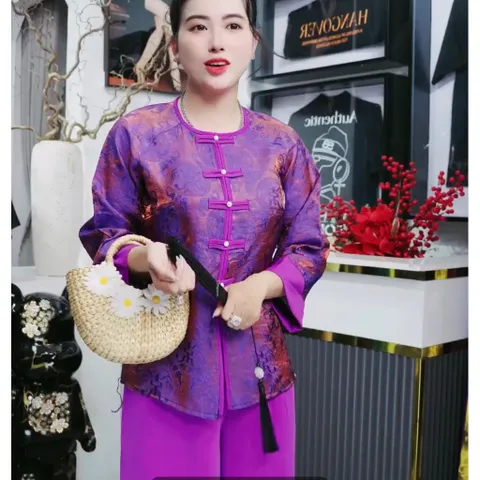 Set Bộ Lam Gấm tencel tơ Tằm Ánh Kim Cao Cấp Hàng có sẵn giao ngay Dưới 65kg mặc đẹp Giá 390k Chất xá ánh kim siêu đẹp