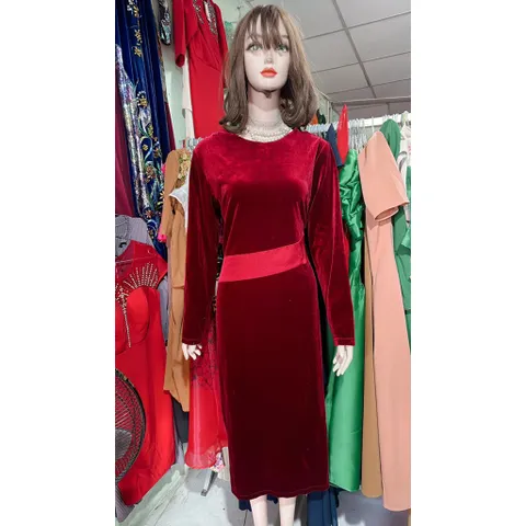 Đầm nhung dáng dài Hàng có sẵn giao ngay Eo dưới 95cm mặc đẹp Chất liệu nhung co giãn dễ mặc Giá 320k
