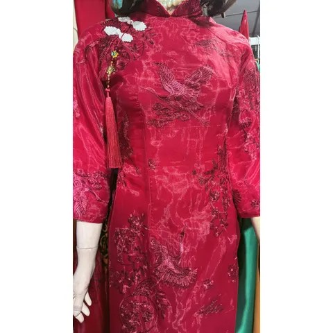 Áo dài Hạc Vũ kèm tag tua rua họa tiết sang trọng đi lễ chùa lễ Tết + kèm quần ( đỏ hoặc trắng) Giá 390k/ cả set