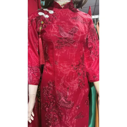 Áo dài Hạc Vũ kèm tag tua rua họa tiết sang trọng đi lễ chùa lễ Tết + kèm quần ( đỏ hoặc trắng) Giá 390k/ cả set