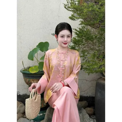 Set Bộ Lam Gấm tencel tơ Tằm Ánh Kim Cao Cấp Hàng có sẵn giao ngay Dưới 65kg mặc đẹp Giá 390k Chất liệu tơ nha xá