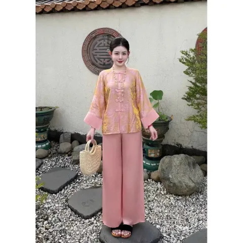 Set Bộ Lam Gấm tencel tơ Tằm Ánh Kim Cao Cấp Hàng có sẵn giao ngay Dưới 65kg mặc đẹp Giá 390k Chất liệu tơ nha xá