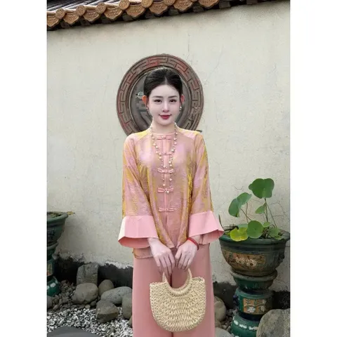 Set Bộ Lam Gấm tencel tơ Tằm Ánh Kim Cao Cấp Hàng có sẵn giao ngay Dưới 65kg mặc đẹp Giá 390k Chất liệu tơ nha xá