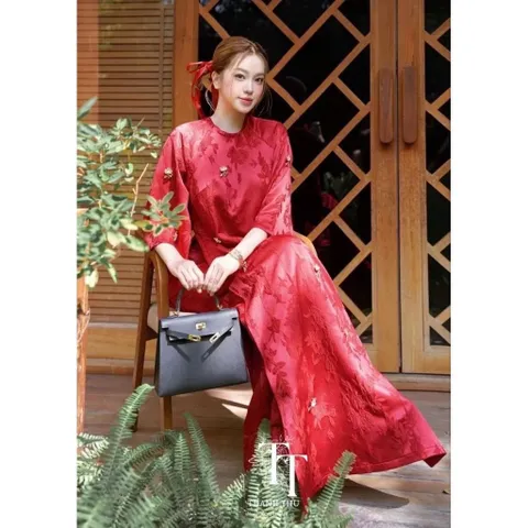 Cả bộ  Áo dài (Set) châu sa tag hai loại buom và hoa hồng cho các c e chọn ạ  Màu đỏ  Hàng có sẵn giao ngay Size SM