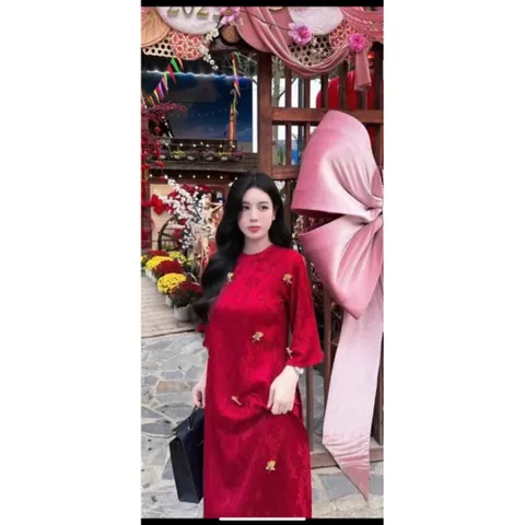 Cả bộ  Áo dài (Set) châu sa tag hai loại buom và hoa hồng cho các c e chọn ạ  Màu đỏ  Hàng có sẵn giao ngay Size SM