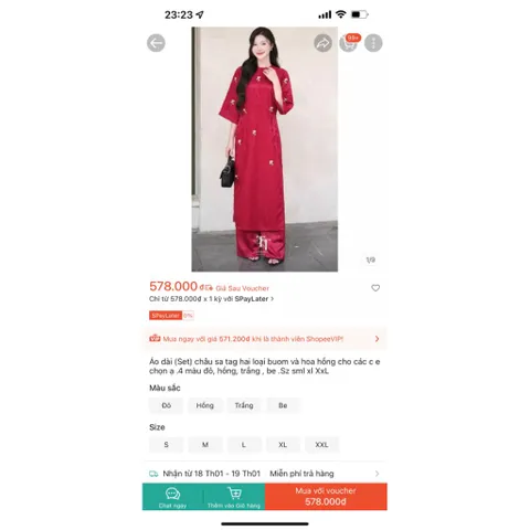Cả bộ  Áo dài (Set) châu sa tag hai loại buom và hoa hồng cho các c e chọn ạ  Màu đỏ  Hàng có sẵn giao ngay Size SM