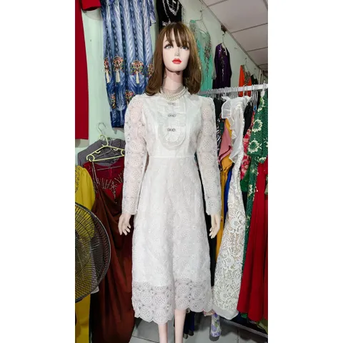 Đầm Ren Tiểu Thư Cao Cấp Chất Dày Dặn, đúp lót 2 lớp Màu kem và trắng Giá 420k Đủ size SMLXL, eo dưới 78cm mặc đẹp