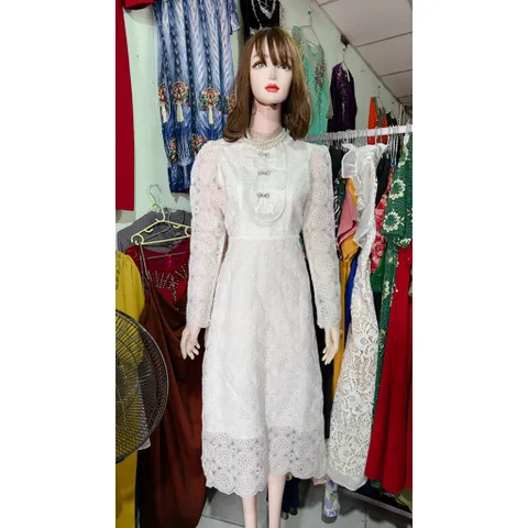 Đầm Ren Tiểu Thư Cao Cấp Chất Dày Dặn, đúp lót 2 lớp Màu kem và trắng Giá 420k Đủ size SMLXL, eo dưới 78cm mặc đẹp