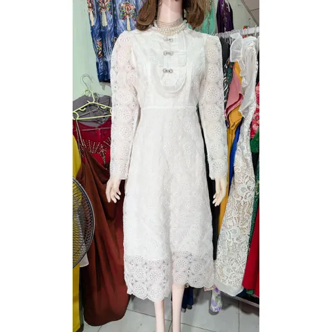 Đầm Ren Tiểu Thư Cao Cấp Chất Dày Dặn, đúp lót 2 lớp Màu kem và trắng Giá 420k Đủ size SMLXL, eo dưới 78cm mặc đẹp