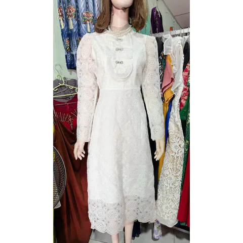 Đầm Ren Tiểu Thư Cao Cấp Chất Dày Dặn, đúp lót 2 lớp Màu kem và trắng Giá 420k Đủ size SMLXL, eo dưới 78cm mặc đẹp