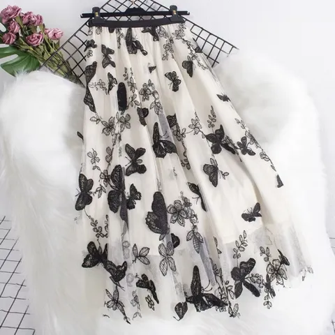 Chân Váy lưới thêu xếp li dáng chgiao ngay Dứoi 65kg mặc đẹp Giá 200k Đúp lót 2 lớp