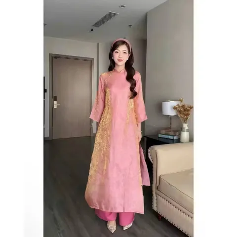 Áo Dài Cách Tân 2 Tà dáng suông ,Chất Liệu Vải Tơ Ánh Kim Óng ánh cao cấp Hàng có sẵn giao ngay Size SML ( eo dứoi 76cm)