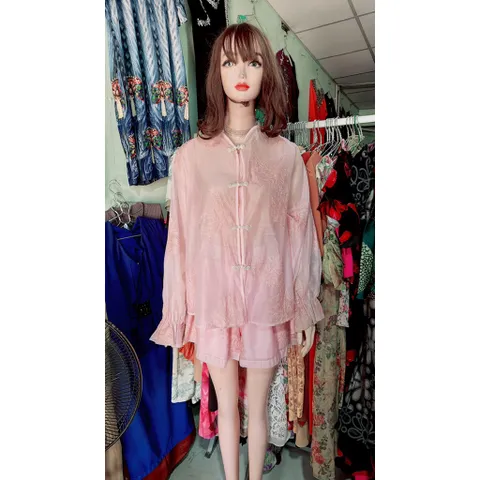 Set áo + quần mặc đi biển đi du lich siêu đẹp có sẵn 2 túi, eo quan bo chun co giãn dễ mặc Màu hồng