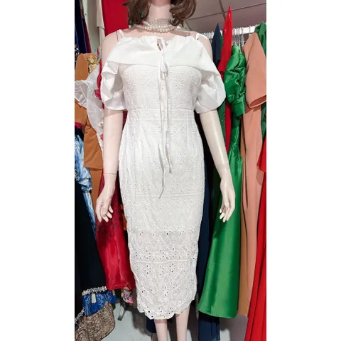 Đầm ren trắng trễ vai Hàng có sẵn giao ngay Giá 290k Size S, eo dưới 70cm mặc đẹp Đúp lơt 2 lớp
