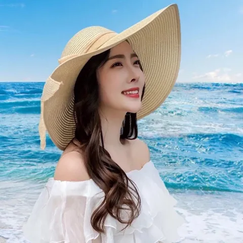Nón cói, Mũ cói đi biển cho nữ, chất liệu mũ cói mềm phối nơ đẹp (hình chụp thật)-vành to nơ dài Hàng có sẵn giao ngay