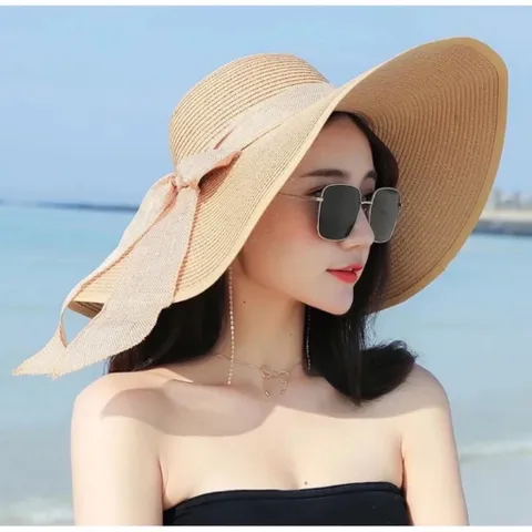 Nón cói, Mũ cói đi biển cho nữ, chất liệu mũ cói mềm phối nơ đẹp (hình chụp thật)-vành to nơ dài Hàng có sẵn giao ngay