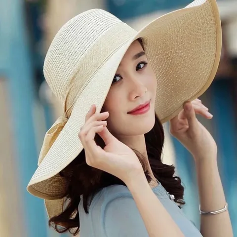 Nón cói, Mũ cói đi biển cho nữ, chất liệu mũ cói mềm phối nơ đẹp (hình chụp thật)-vành to nơ dài Hàng có sẵn giao ngay