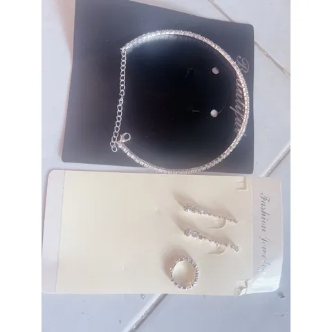 Vòng cổ choker cao cấp + khuyên tay + nhẫn đính đá zircon phong cách sang trọng quý phái  Hàng có sẵn giao ngay