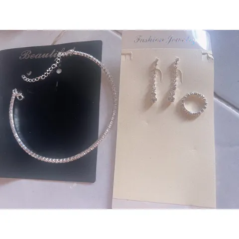 Vòng cổ choker cao cấp + khuyên tay + nhẫn đính đá zircon phong cách sang trọng quý phái  Hàng có sẵn giao ngay