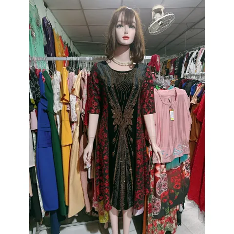Đầm dạ hội trung niên chất nhũ kim sa phối nhung co giãn tốt, đính đá cao cấp cho mẹ dự tiệc sang trọng  Giá 390k