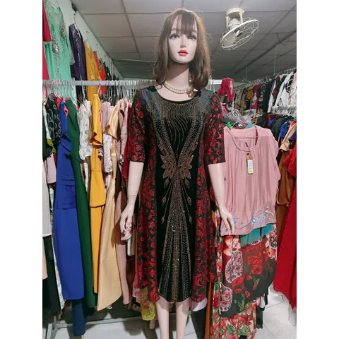 Đầm dạ hội trung niên chất nhũ kim sa phối nhung co giãn tốt, đính đá cao cấp cho mẹ dự tiệc sang trọng  Giá 390k