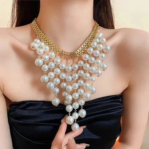 dây chuyền Phong cách Pháp thiết kế sáng tạo cảm giác xương đòn chuỗi ánh sáng sang trọng chữ ngọc tua rua vòng