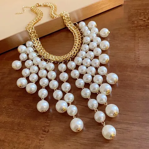 dây chuyền Phong cách Pháp thiết kế sáng tạo cảm giác xương đòn chuỗi ánh sáng sang trọng chữ ngọc tua rua vòng