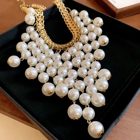 dây chuyền Phong cách Pháp thiết kế sáng tạo cảm giác xương đòn chuỗi ánh sáng sang trọng chữ ngọc tua rua vòng