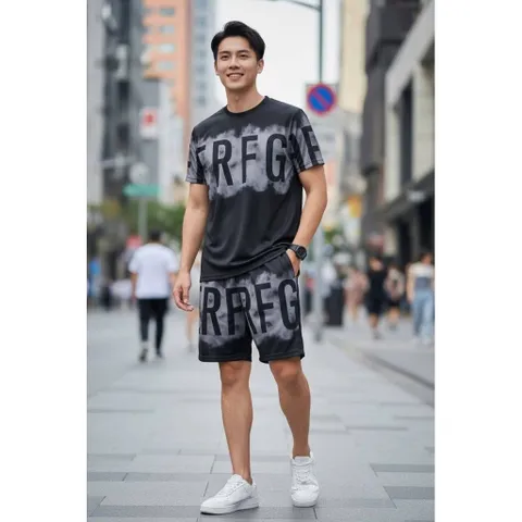 Bộ thể thao nam nữ unisex chất tổ ong in chữ thoáng mát