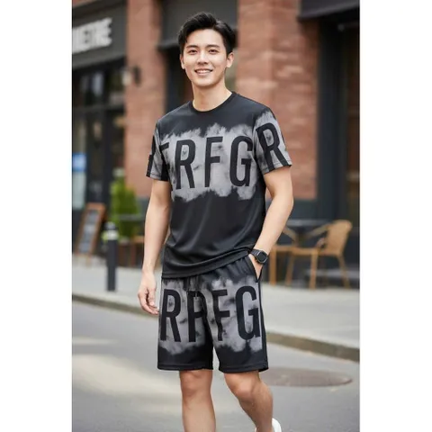 Bộ thể thao nam nữ unisex chất tổ ong in chữ thoáng mát
