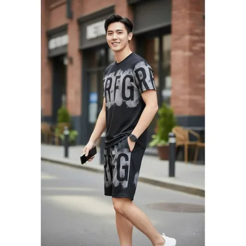 Bộ thể thao nam nữ unisex chất tổ ong in chữ thoáng mát