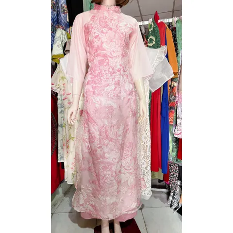 Áo Dài Cách Tân Voan Hoạ Tiết 4 Tà ,Áo Dài Đẹp Thanh Lịch Hàng có sẵn giao ngay L, eo dưới 76cm mặc đẹp Size SML