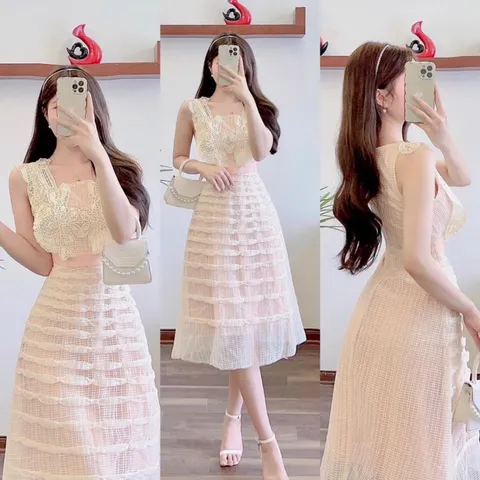 VÁY REN XẾP NƠ SÓNG  Size S: Dưới 55kg eo dưới 72cm Hàng có sẵn giao ngay Giá 490k Người ta bán hơn 1tr ạ Hàng xịn