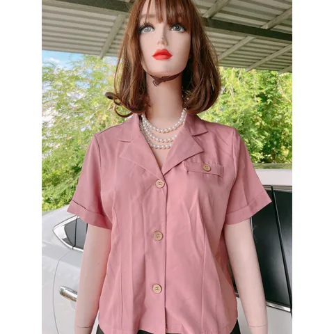(Sẵn) Áo vest nữ tay ngắn màu hồng Giá 190k Hàng có sẵn giao ngay L Chất liệu tuyết mưa cao cấp