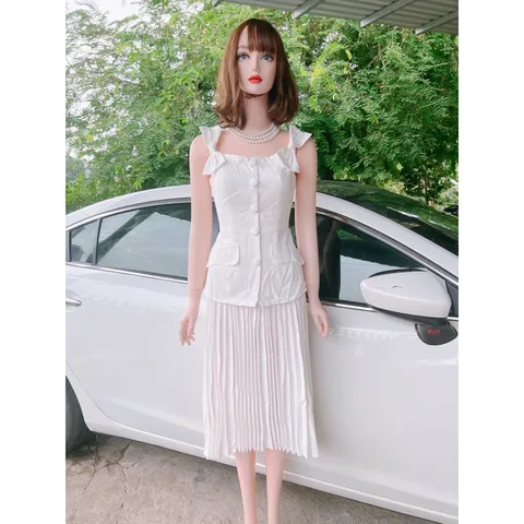 Set áo nơ + chân váy dập ly Hàng có sẵn giao ngay M Maù trắng Hàng chính chủ C Giá 390k/ cả set  hàng xịn