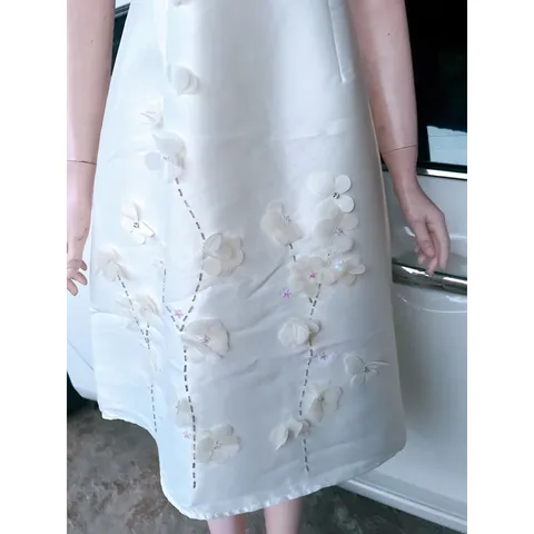 Đầm tapTa   kem tiểu thư đính hoa thủ công tỉ mỉ nữ tính  Đầm thiết kế đi chơi đi làm xinh xắn Giá 390k HÀng có sẵn